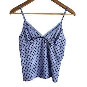 Light Blue Lace Trim Camisole Top With Polka Dots